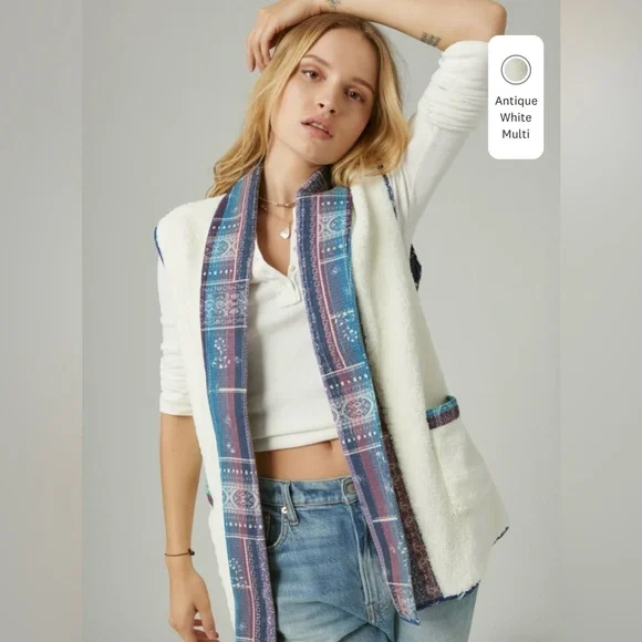 NWT Vest Lucky Brand Oversized Quilted Uniquely crafted Embroidery Vest - Picture 2 of 12